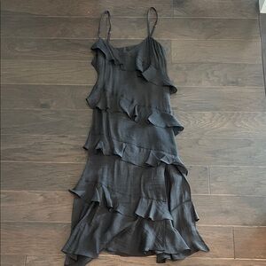 Aqua Charcoal Asymmetrical Ruffle Dress